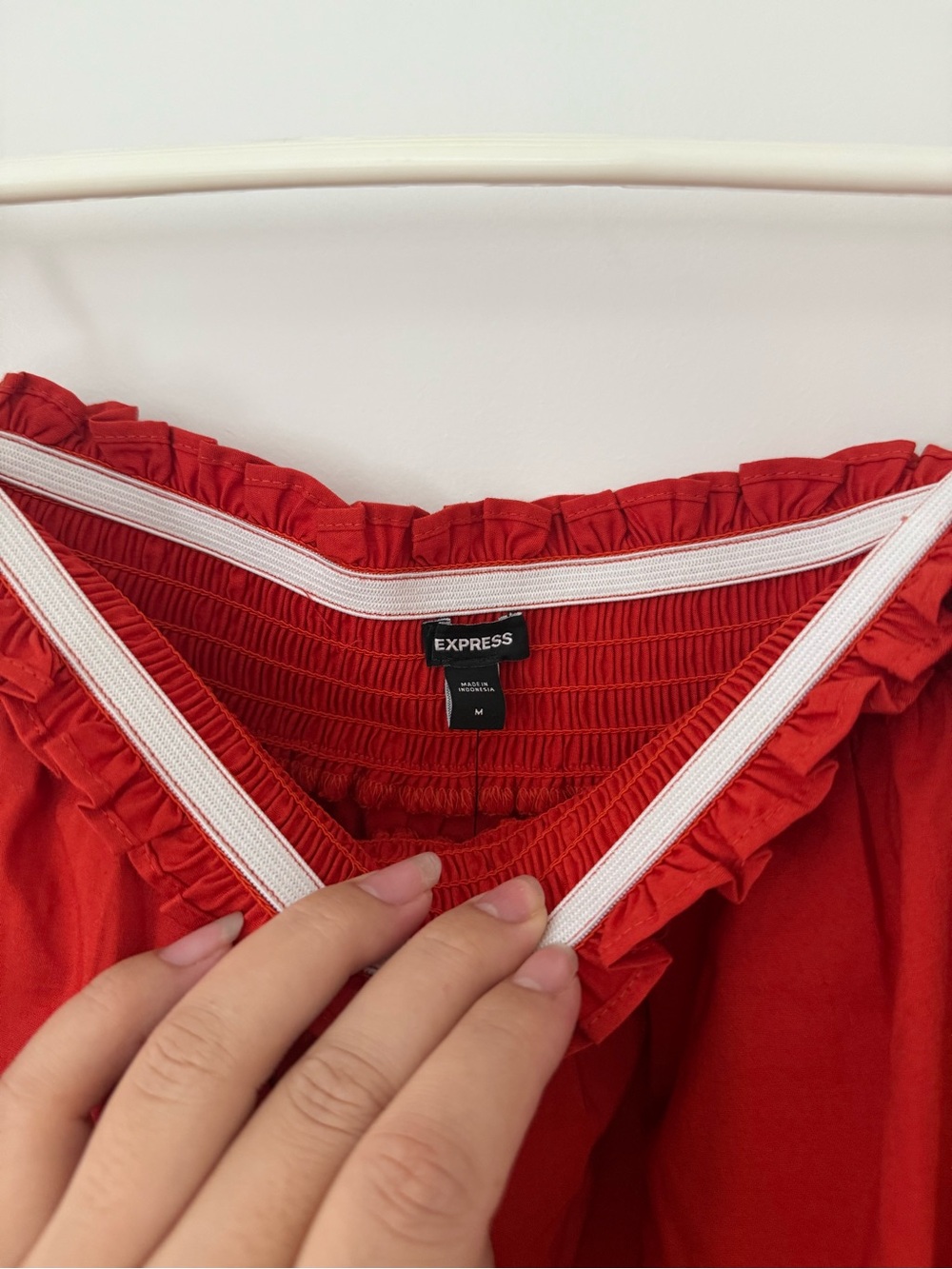 Express Red Off-Shoulder Ruffle Top - Picture 2 of 5